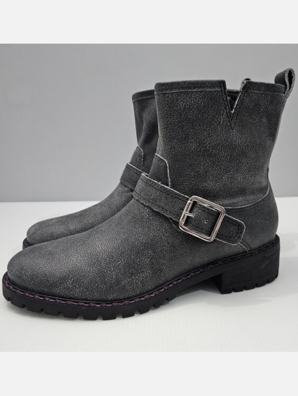 Lucky Brand Kenadie Ankle Bootie Womens 9.5 Charcoal Gray Leather Biker Moto